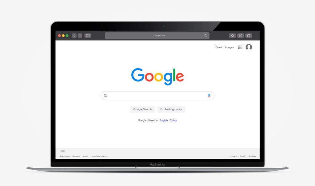 A laptop screen with the google logo on it.